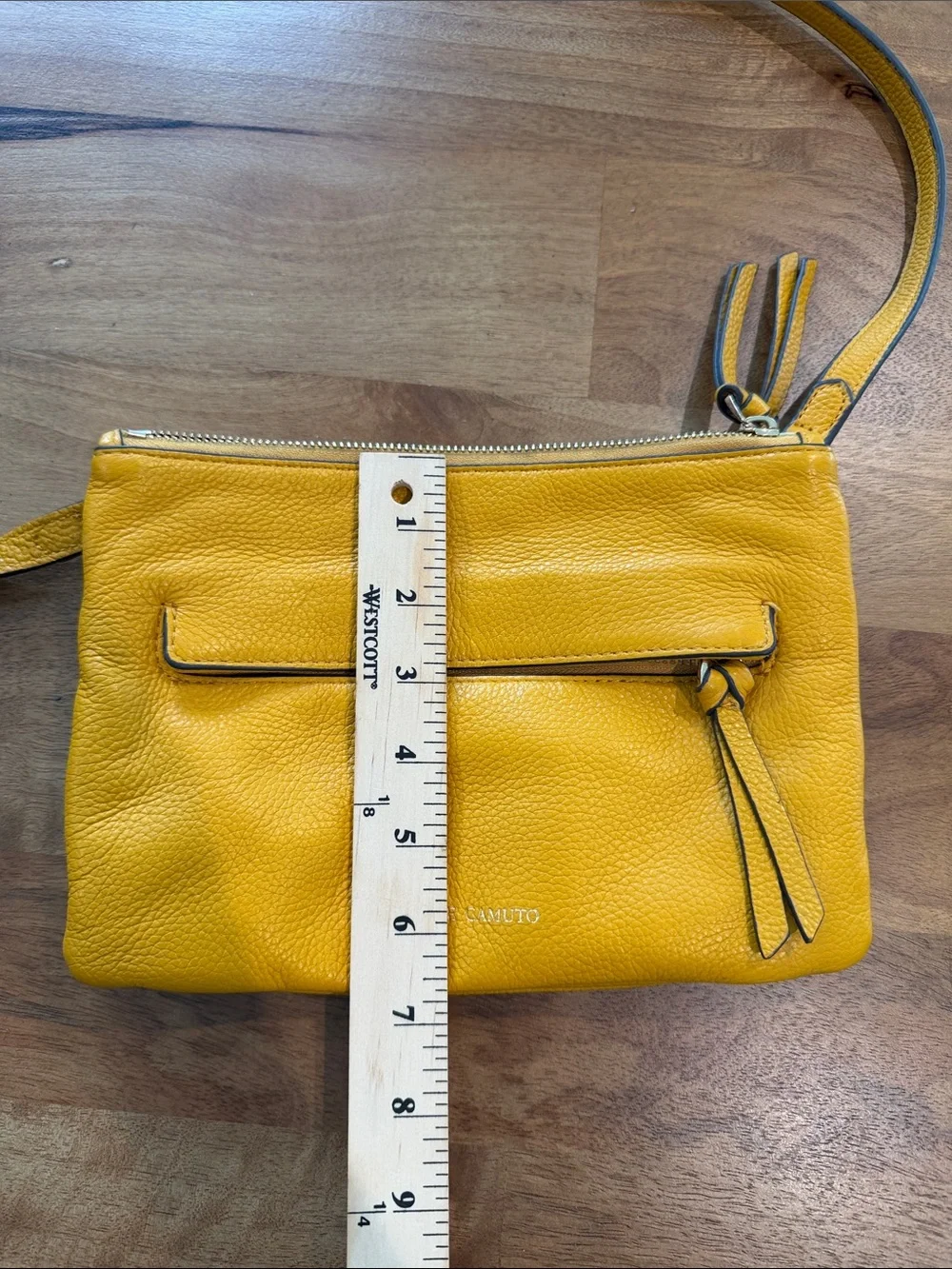 Vince Camuto Bright Mustard Yellow Leather Crossbody with Tassel *EUC*